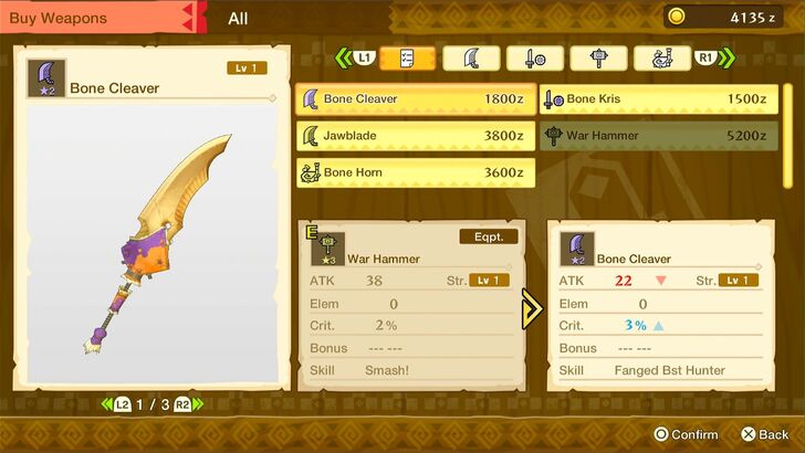 Monster Hunter Stories - Weapons