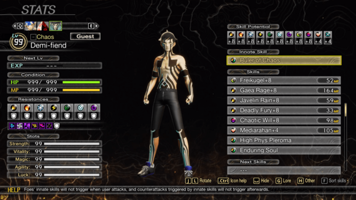 Shin Megami Tensei V Vengeance - Demi-Fiend Stats