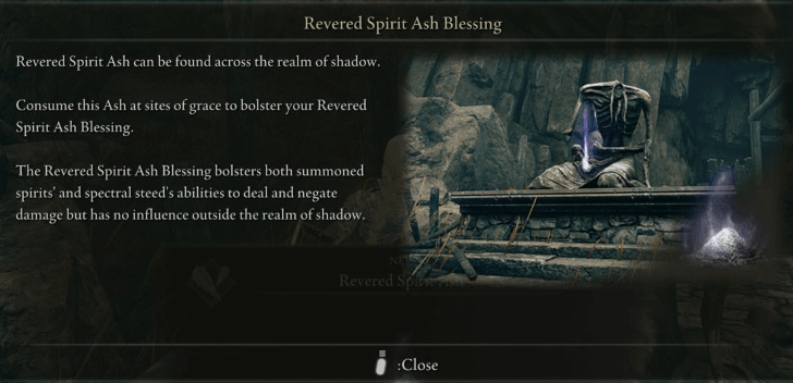 Revered Spirit Ashes - Increases Attack Power and Damage Negation