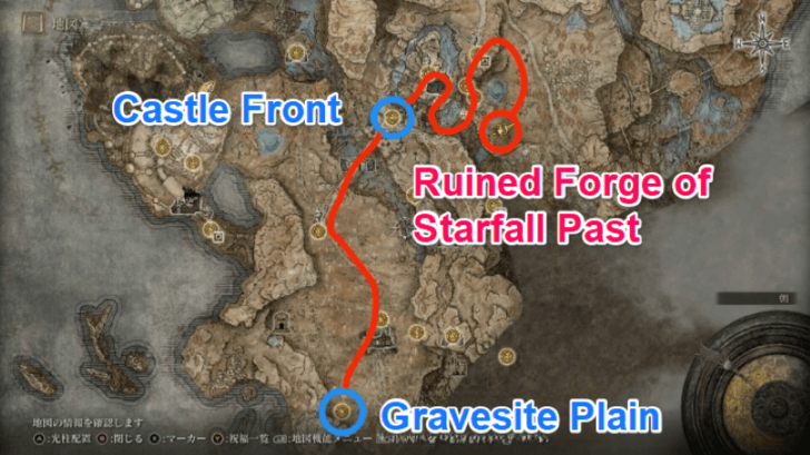 Elden Ring - Ruined Forge of Starfall Past Map View