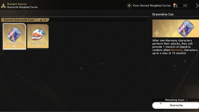 Honkai Star Rail - How to Overwrite Weighted Curios - Overwrite at Workbench of Creation