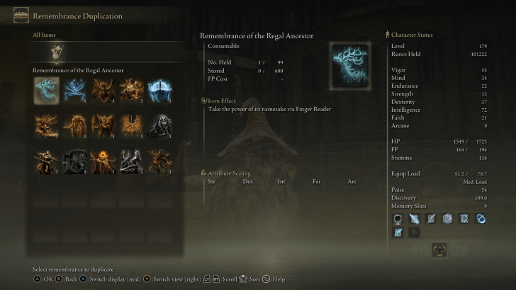 Duplicate Remembrances Menu