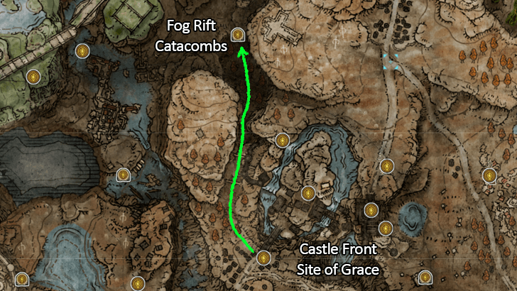 Elden Ring - Fog Rift Catacombs Altar Map Location