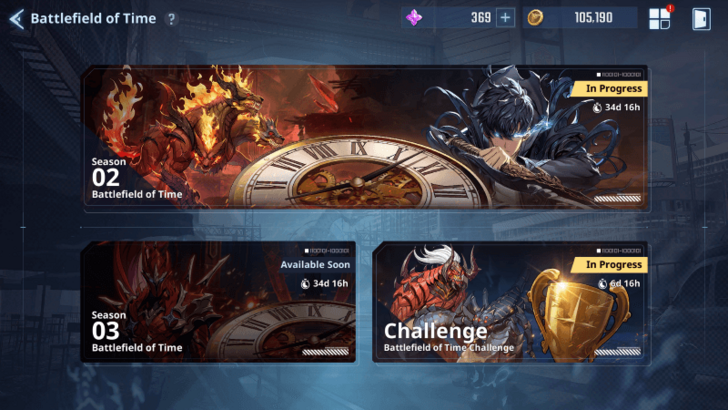 Solo Leveling Arise - Battlefield of Time Menu