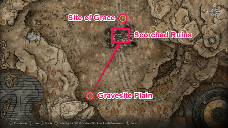 Elden Ring - Scorched Ruins Map Location