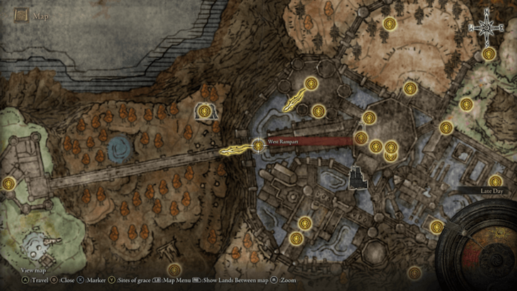 Elden Ring - West Rampart Map Location