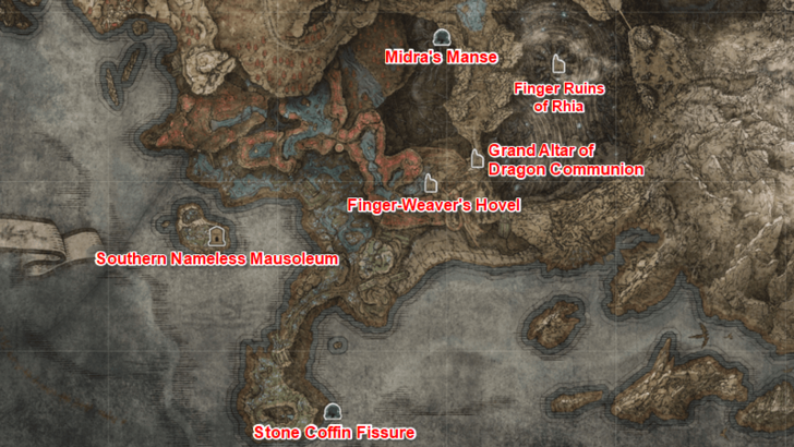Elden Ring - Southern Shore Dungeon Locations
