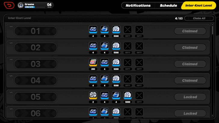 Inter-Knot Level Up Rewards