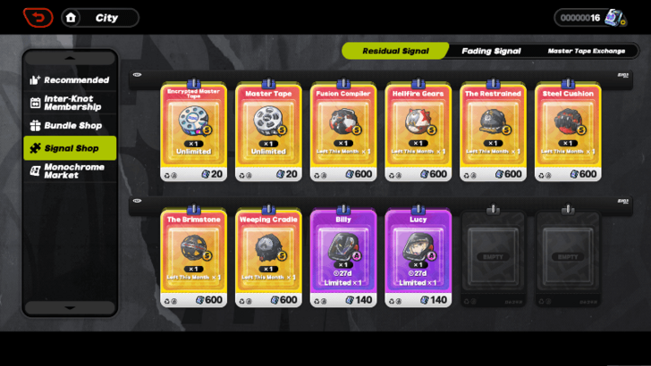 Residual Signal Purchase Items from the Signal Shop