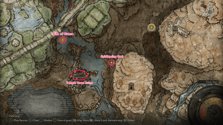 Elden Ring - Temple Town Ruins Spiritspring Rocks Map Location