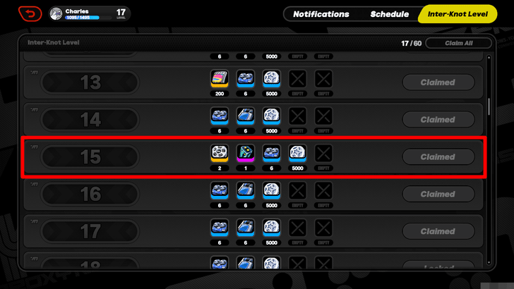 Inter-Knot Level Up Reward