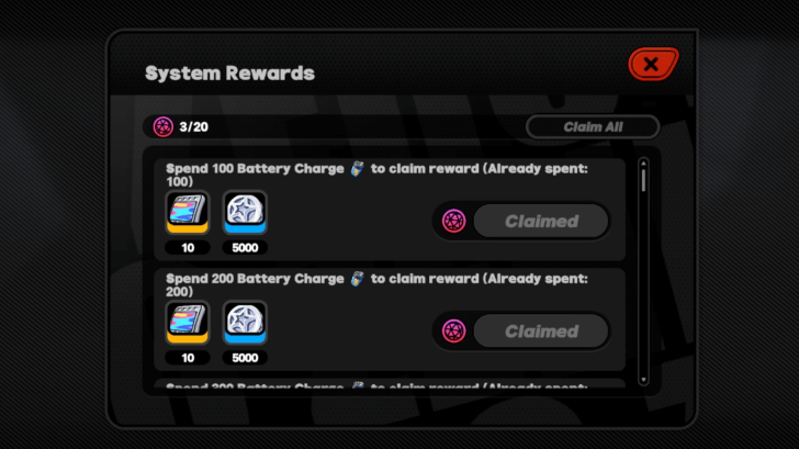 Combat Simulation Battery Charge Spending Rewards