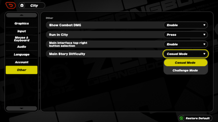 Difficulty Toggle in Options
