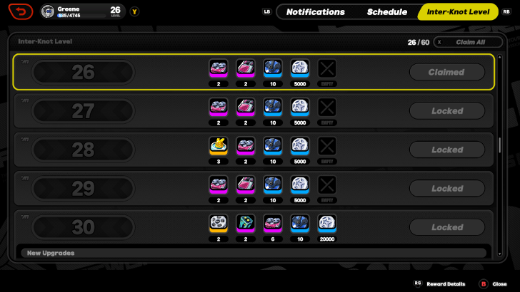 Inter-Knot Level Up Rewards