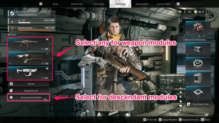 The First Descendant - Inventory Screen for Equipping Modules