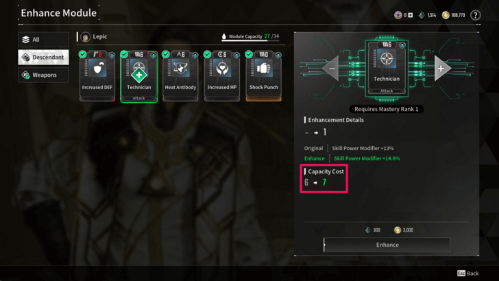 The First Descendant - Enhancing Module Increases Capacity Cost.png