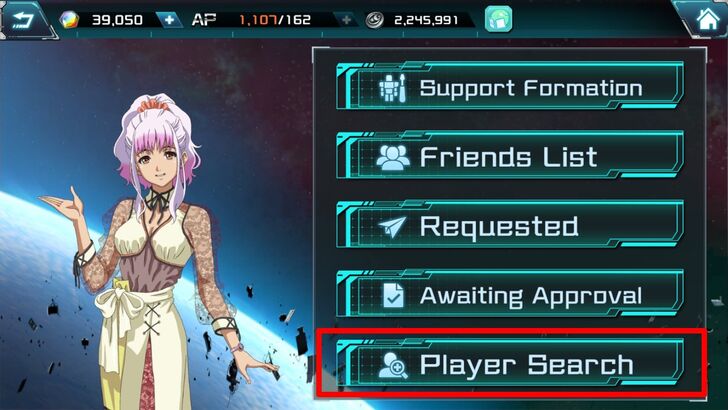 Player Search Menu - Gundam UC Engage