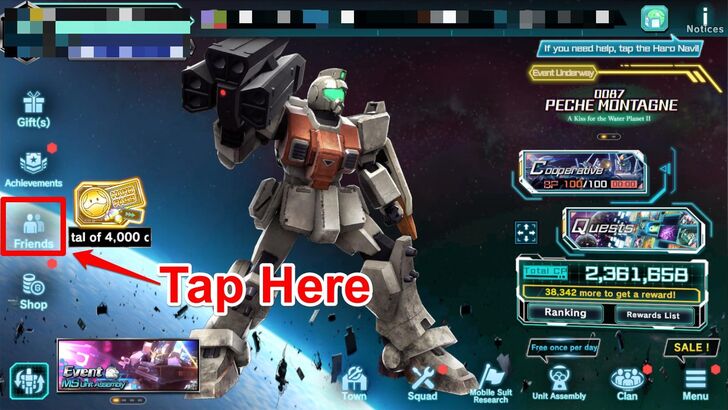 Locating the Friend Menu - Gundam UC Engage