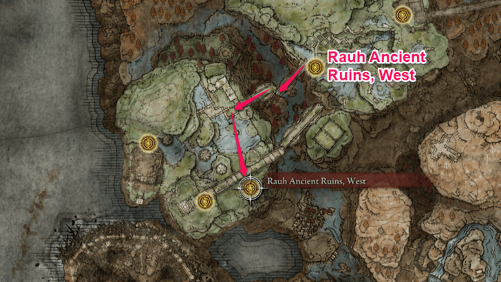 Elden Ring - Rauh Ancient Ruins, West Map Location