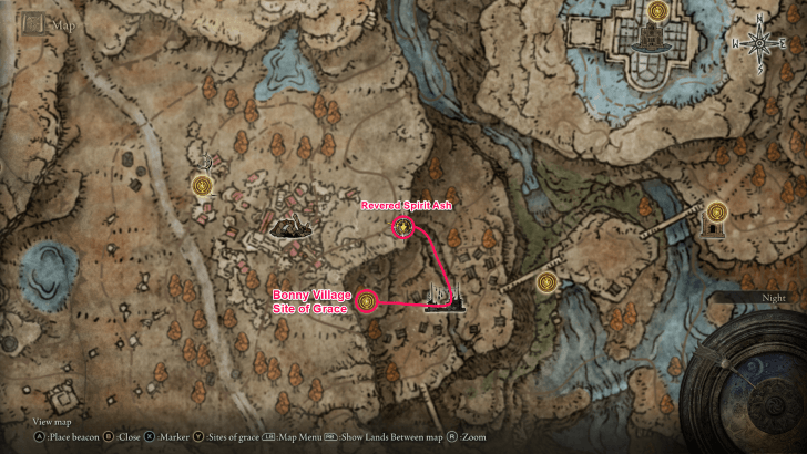 Elden Ring - Bonny Village Revered Spirit Ash Map Location