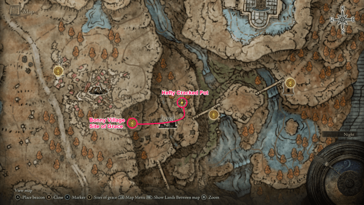 Elden Ring - Bonny Village Hefty Cracked Pot Map Location