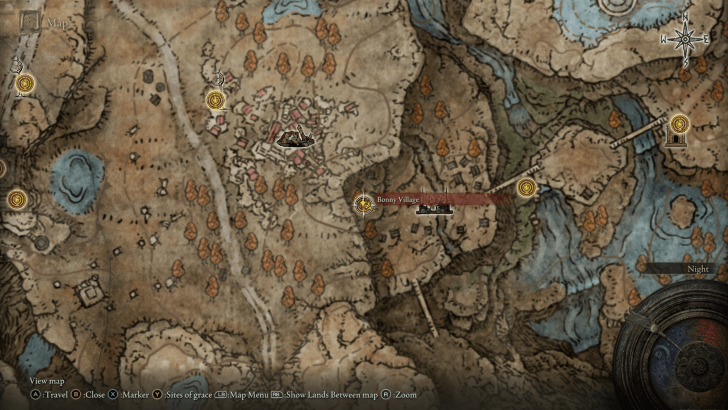 Elden Ring - Bonny Village Site of Grace Map Location