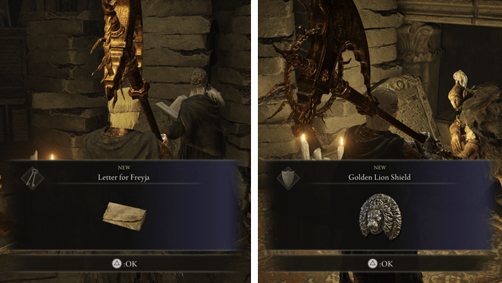 Letter for Freyja Key Item and Golden Lion Shield Reward