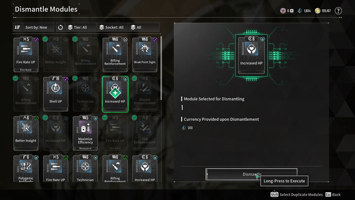The First Descendant - Dismantle Modules Screen