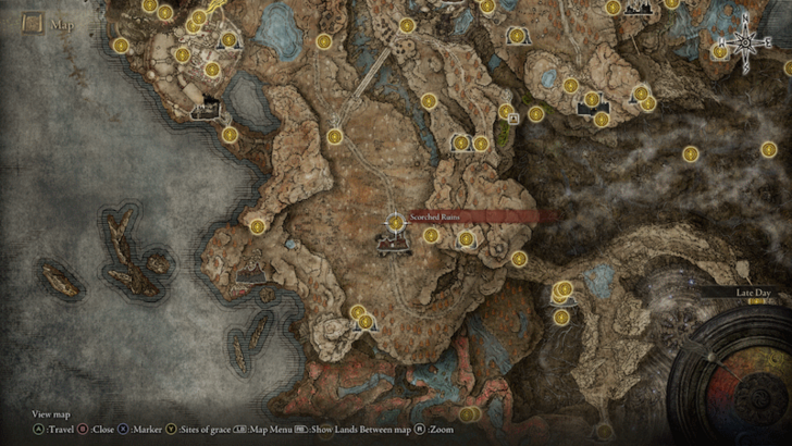 Elden Ring - Scorched Ruins Site of Grace Map Location