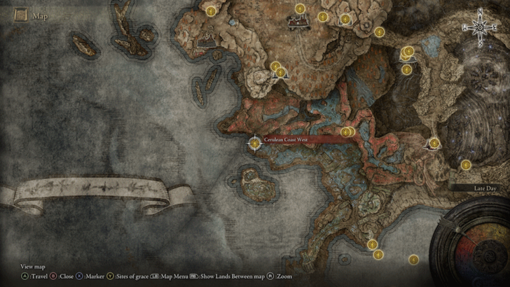 Elden Ring - Cerulean Coast West Site of Grace Map Location