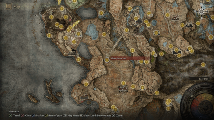 Elden Ring - Three-Path Cross Site of Grace Map Location