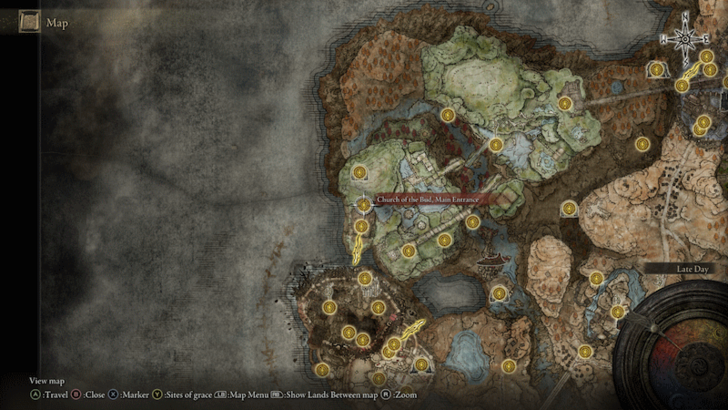 Elden Ring - Church of the Bud, Main Entrance Site of Grace Map Location