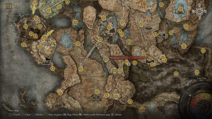 Elden Ring - Ellac River Cave Site of Grace Map Location