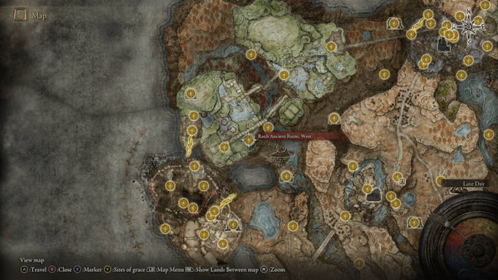 Elden Ring - Rauh Ancient Ruins, West Site of Grace Map Location