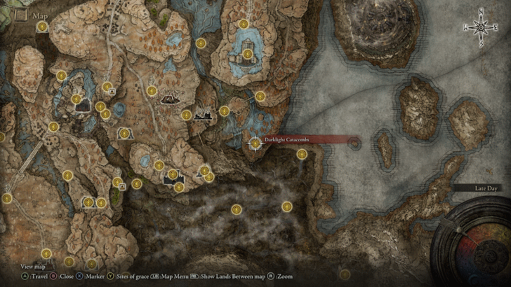 Elden Ring - Darklight Catacombs Site of Grace Map Location