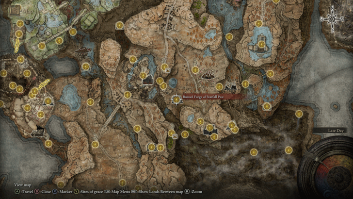 Elden Ring - Ruined Forge of Starfall Past Site of Grace Map Location
