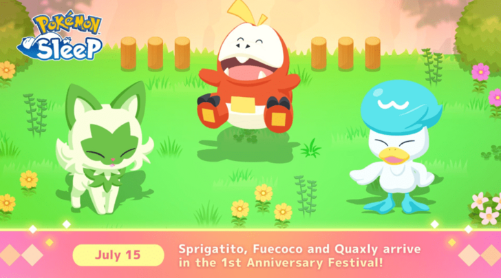 Pokemon Sleep - Sprigatito, Fuecoco, and Quaxly Arrive in the 1st Anniversary Festival