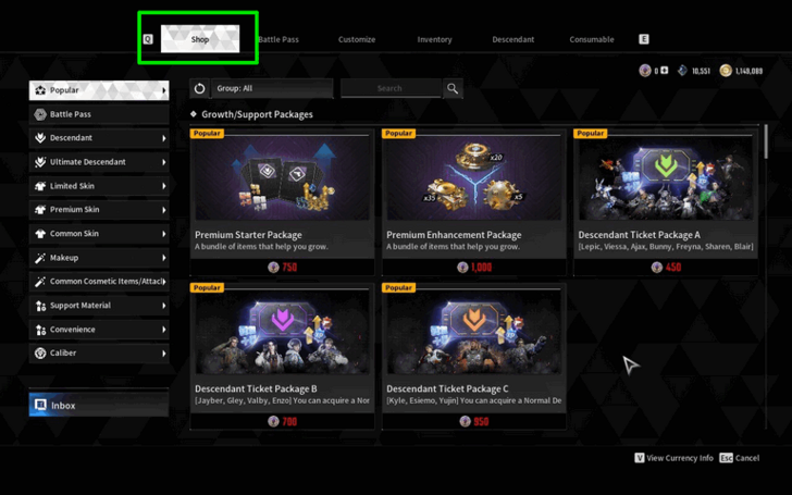 The First Descendant - Cash Shop Tab