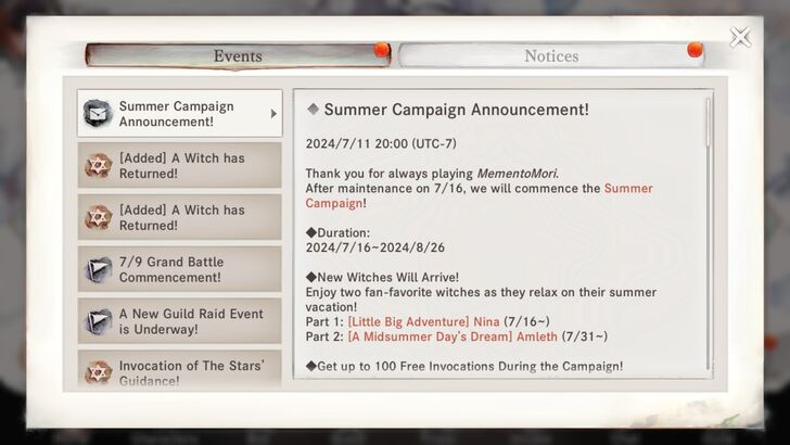 Summer Campaign Announcement - MementoMori