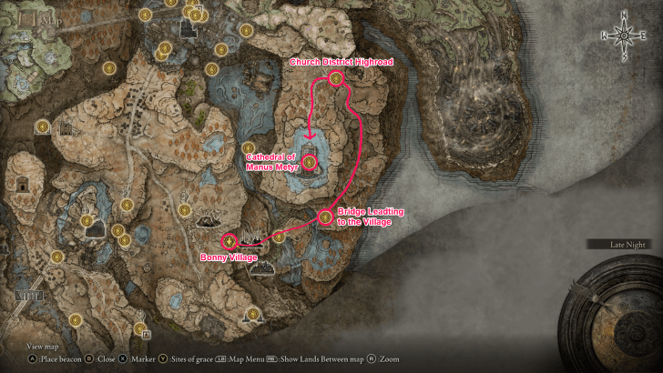 Elden Ring - Cathedral of Manus Metyr Map Location