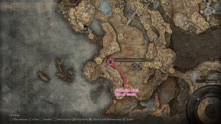 Elden Ring - Western Nameless Mausoleum Map Location