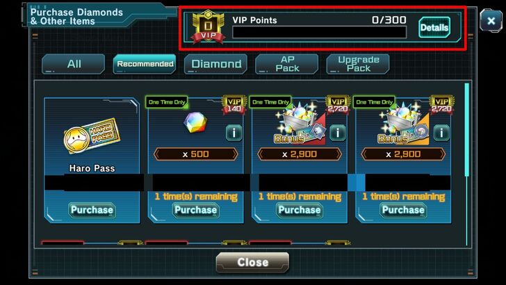 VIP Points From The Diamond Shop - Gundam UC Engage