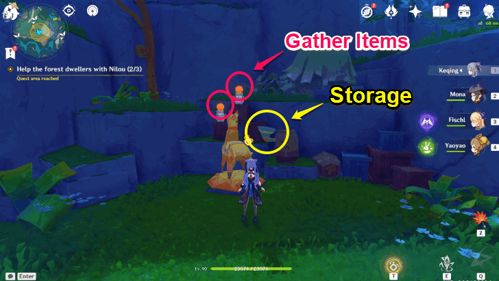 Genshin Impact The Story Begins in a Forest Without Rain Walkthrough - Gather the Items and Put Them in the Storage