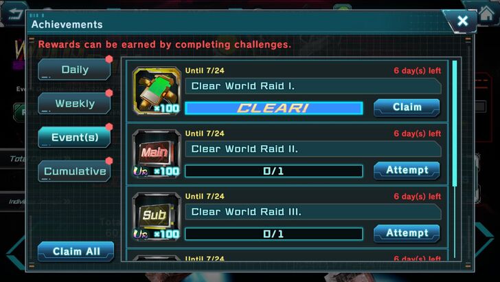 World Raid Rewards - Gundam UC Engage