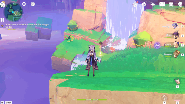 Genshin Impact Until the End of the World Walkthrough - Go near the waterfall where the fell dragon resides