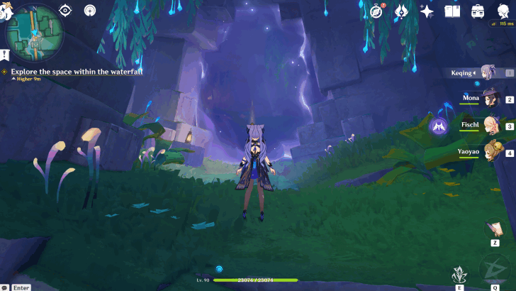 Genshin Impact Until the End of the World Walkthrough - Explore the space within the waterfall