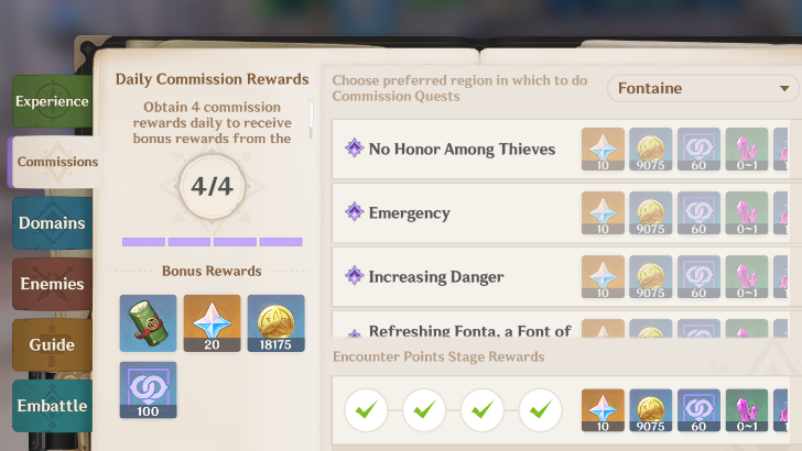 Genshin - Daily Commission Rewards