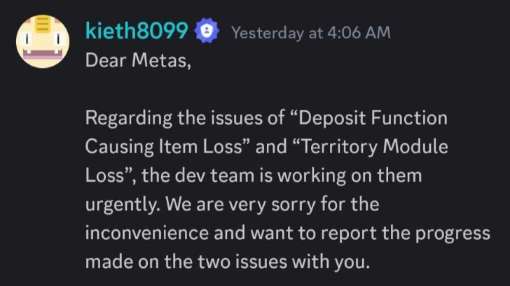 Once Human - Item and Territory Module Loss Discord Notice