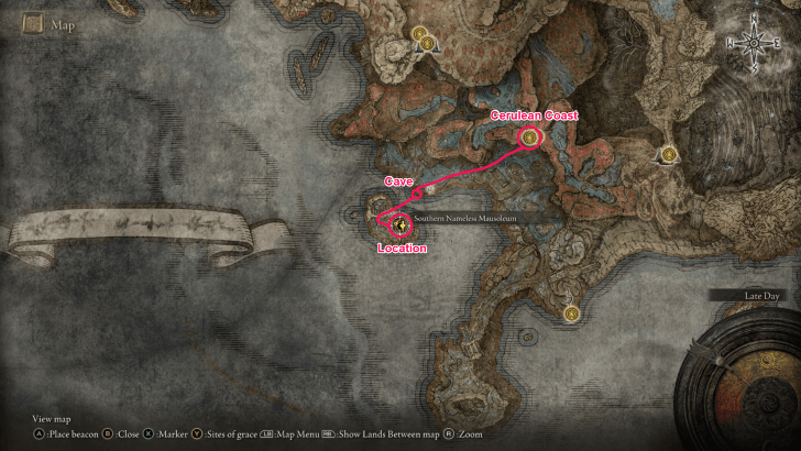 Elden Ring - Southern Nameless Mausoleum Map Image