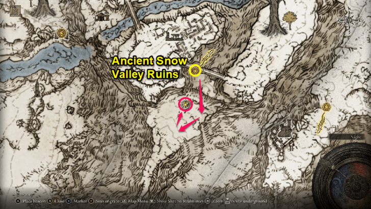 Elden Ring - Somber Stone 8 Ancient Snow Valley Ruins Map Location